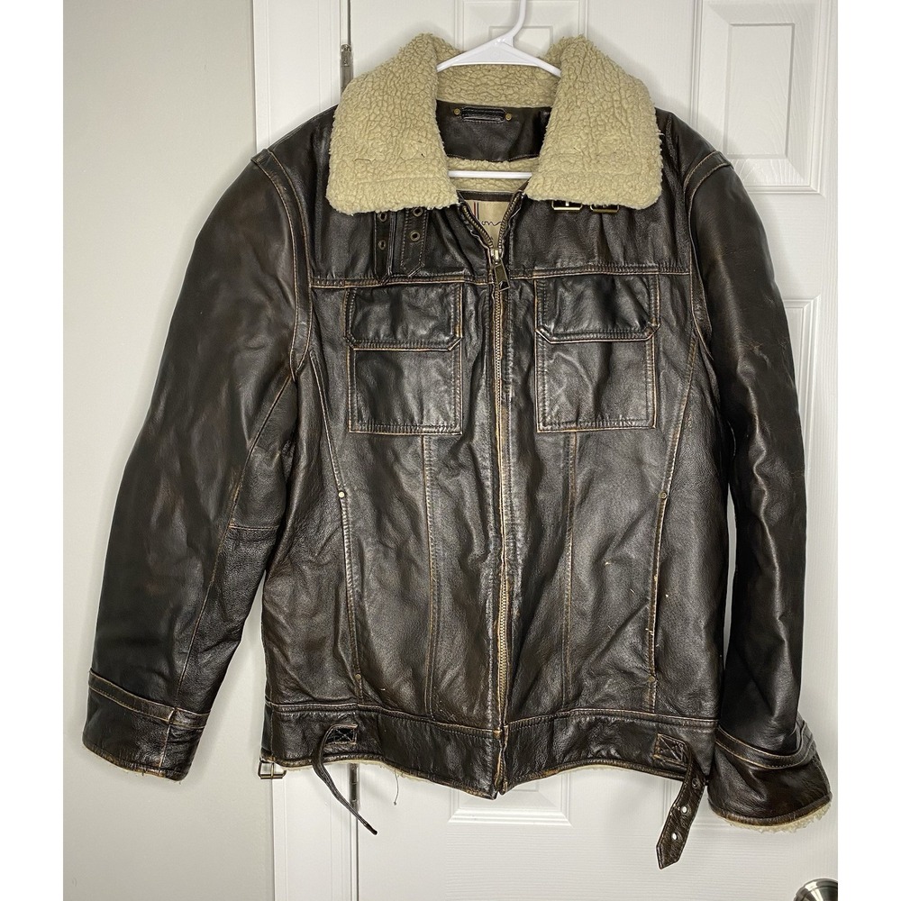 Wilson Leather Men's Genuine‎ Aviation Bomber Jacket Lined Distressed Brown Med